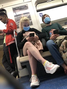 Blonde in a T-Shirt Dress With Hot Legs Subway Train Creepshots