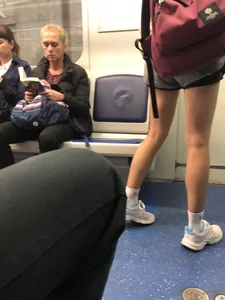 Girl in Shorts and White Socks Subway Train Candid - Hot Legs