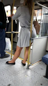 Chubby girl in a dress with a giant ass public bus creepshots