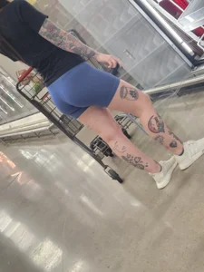 Out In The Wild 59 (tatted up bubble butt blue legging shorts)
