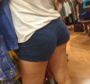 Hot Booty in Mini Shorts Store Closeup Candid Photos