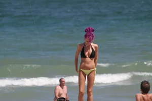 Big collection of various sexy girls on a beach in bikinis