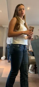Hot teen shows off wearing bare backed top