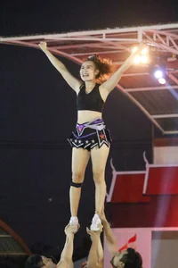 Bunch of athletic Thai cheerleaders at a competition
