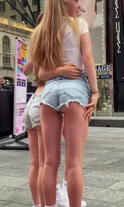 Hot blonde wesaring fringed mini shorts street creepshot