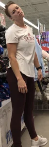 Yummy blonde in red leggings