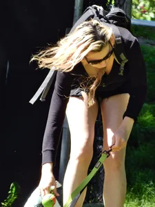 Blonde milf w/ nice legs walking her dog [015]