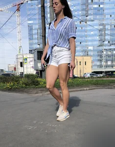Girl With Awesome Muscular Body in White Shorts Street Creepshots Gallery