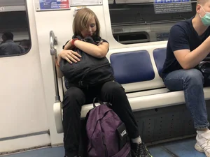 Adorable Cute Teen Girl With a Kitty in Her Backpack Subway Gallery