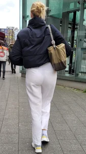 Candid blonde in white pants on the street creepshots