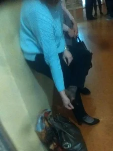 Chubby Candid College Teen Changing Shoes And Touching Her Foot in Black Pantyhose Sneaky Photos
