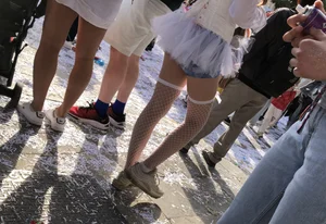 Carnival girls wearing pantyhose, spandex shorts, stockings, skirts and other outfits