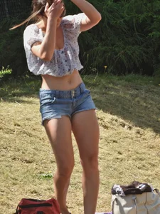 A bitch (and her dog) strips off her tight shorts [034]