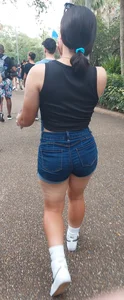 Theme Park Babes in spandex and denim shorts
