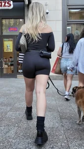 Blonde walking her dog