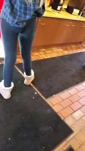 Hot Small Booty in Blue Tights at the Cafe Candid Photo