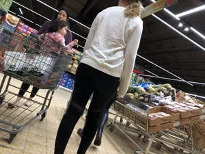 Candid Girl in Yoga Pants in a Supermarket