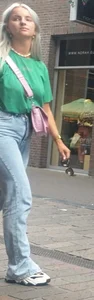 Blonde girl wearing blue jeans with a great ass street creepshots