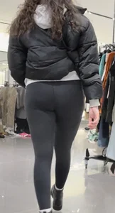 Tall glasses girl shopping in leggings