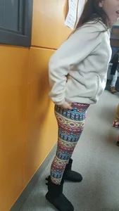 Cute Teen Girl in Colorful Tights Candid Photos
