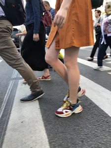Cute Teen Girl in a Dress With Slim Legs Standing in the Subway Train, Then Crossing the Street Photo Gallery