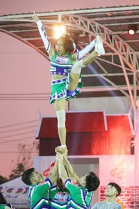 Bunch of athletic Thai cheerleaders at a competition
