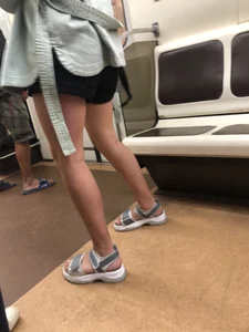 Cute Teen Blonde in Sandals And Shorts Subway Train Creepshots