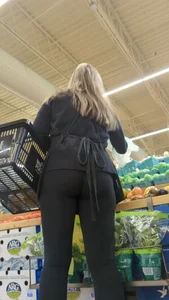 Blonde whole foods babe with a yoga wedgie