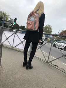 Cute Smoking Hot Blonde in High-Heeled Shoes and Tight Pants on the Crosswalk Candid Photo Collection