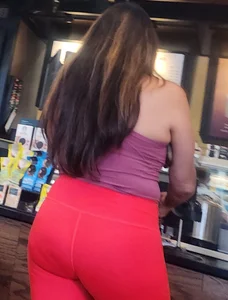 Bubble butt milf in red yoga pants (second time capping her)