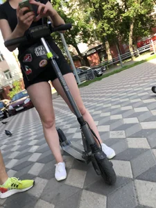 Chubby Teen in Shorts with a Scooter on the Street Candid Pics