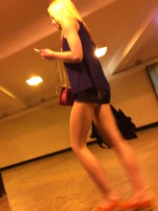 Tall Blonde Girl with Long Muscular Legs Candid