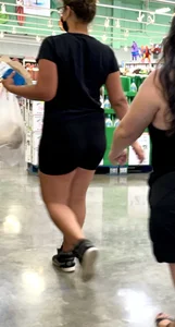 Sexy candid white chick with a nice ass and vpl in spandex shorts