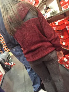 Ass in Grey Tight Pants Store Closeups