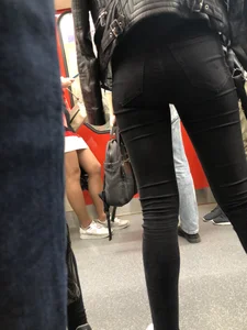 Hot Ass and Legs in Black Tight Jeans in the Subway Train Creep Closeups