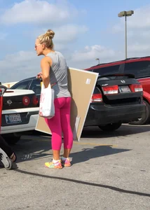 Blondes great ass in pink leggings shopping at Target