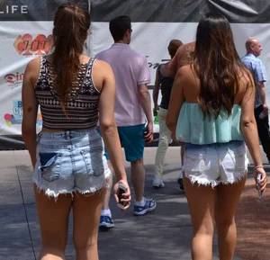 2 sexy friends in cut off shorts in Las Vegas