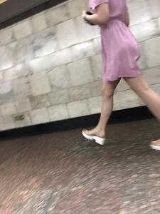 Girl in Sandals and Pink Dress with Hot Skinny Legs Subway Creepshots