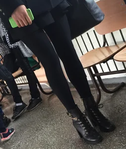 Skinny Legs in Black Pahtyhose And High Heels College Closeup Creepshots