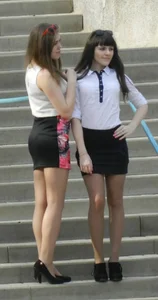Group of Hot Girls in Blouses, Skirts and High-Heeled Shoes Photographing Each Other In a Park Creepshots