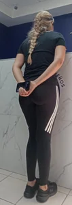 Beautiful blonde girl with amazing big ass in black adidas leggings, with a small camel toe [OC]