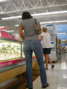 Brunette shopping at Walmart in jeans with nice booty