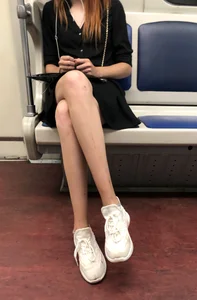 Girl With Long Thin Legs in the Subway Train and on the Escalator Hot Creepshot