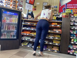 Short girl with Small Waist and Tight Pants bending over counter (OC)