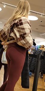 Blonde teen red leggings