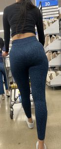 Slim latina in blue leggings squatting and shopping (oc)