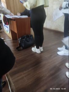College girl wearing leggings closeups