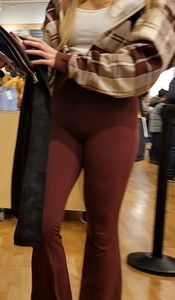 Blonde teen red leggings