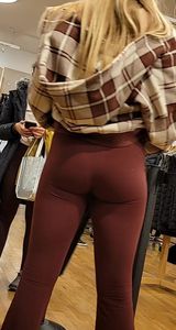 Blonde teen red leggings