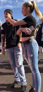 Sexy blonde lesbian in tight jeans